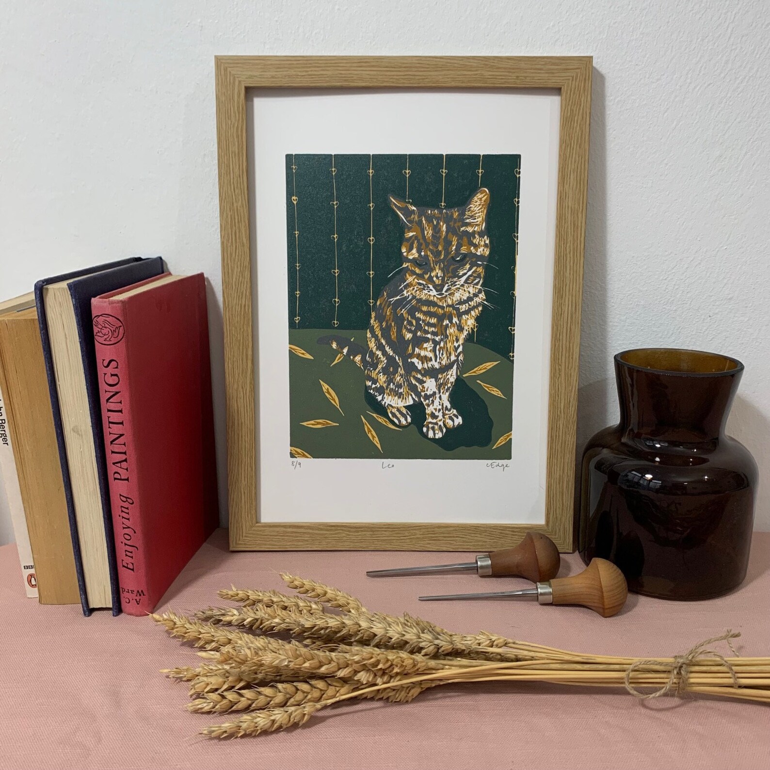 Cat Lino Print | Tabby Cat | Lino Cut. Hand Printed, Reduction Lino ...