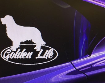 GOLDEN LIFE - Golden Retriever Dog Window Vinyl Decal Sticker - Car Window - 6"x5" - Dog Lover Gift/Friend Gift/Mom Gift/Sister Gift