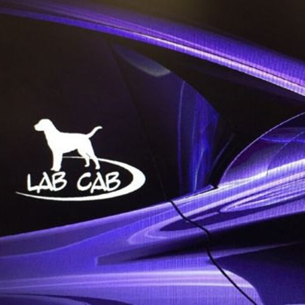 LAB CAB Labrador Retriever Dog Window Decal Sticker WHITE 5"x8" girlfriend gift/ boyfriend gift/ mom gift/ animal lover gift/ lab lover