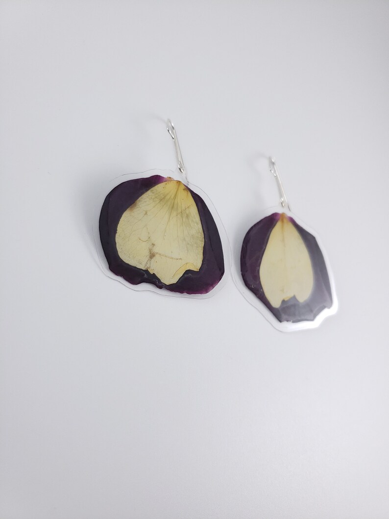 Petal Dangle Earrings Rose Petal Earrings Purple and Yellow Earrings Floral Jewelry Flower Earrings