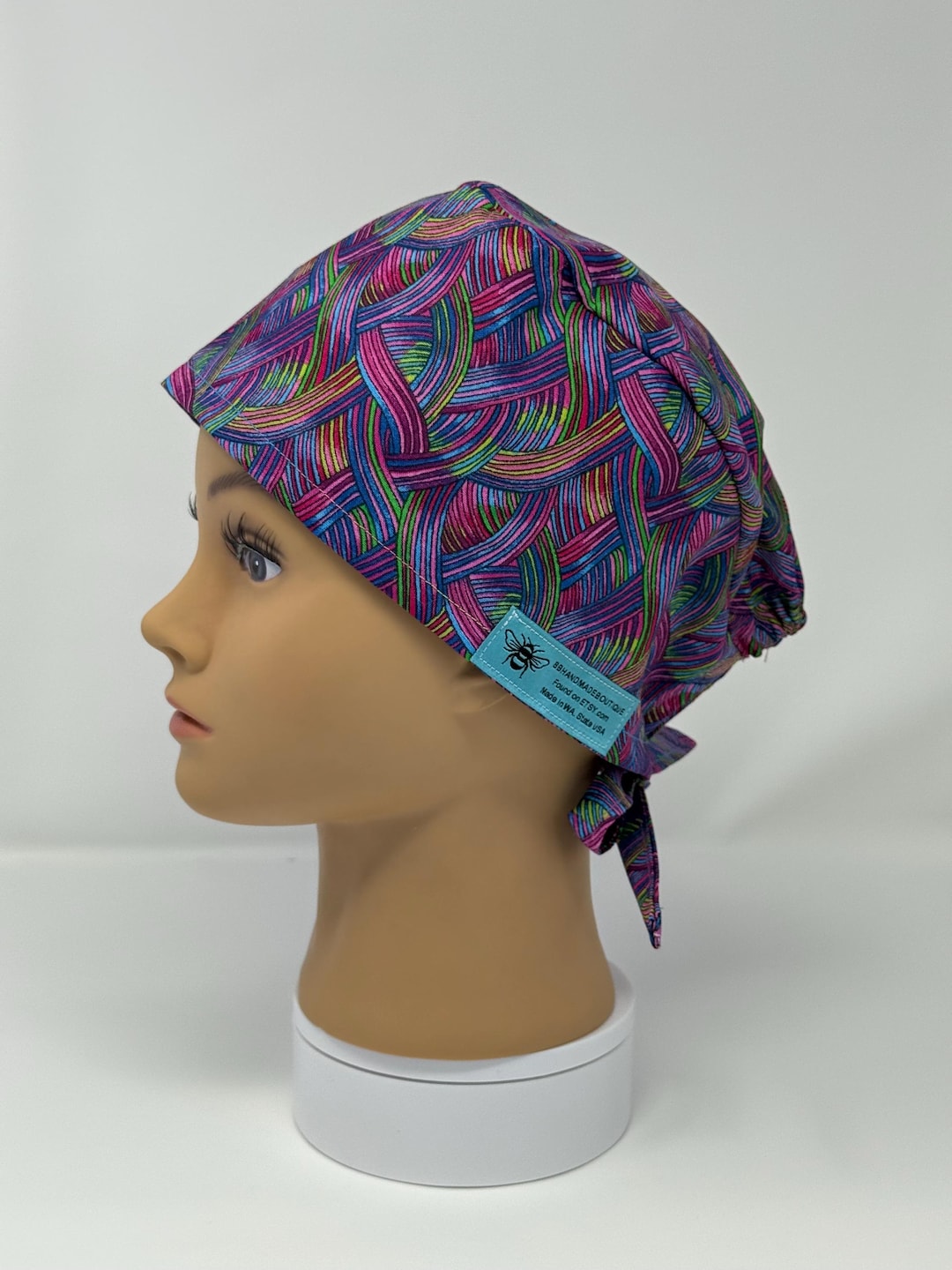 Purple Swirl Ribbons Surgical Tie Back Scrub Hat With Elastic, Surgical ...