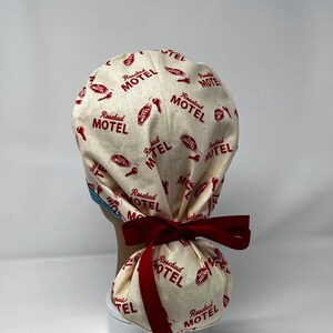 Cute Women’s Ponytail Scrub Cap w/ Ribbon Ties Rosebud Motel Surgical Scrub Hat, Surgical Scrub Cap by Bbhandmadeboutique
