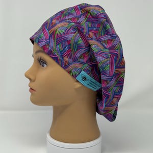 Cute Women&#39;s Scrub Cap Purple Swirl Interlaced Lines Pixie Scrub Hat w/Toggle, Surgical Scrub Cap BBHANDMADEBOUTIQUE