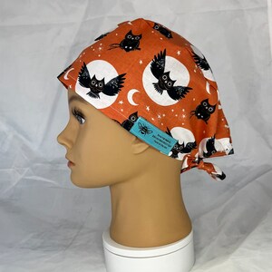 Owl’s Flying Over the Moon Surgical Scrub Hat with Ties and Elastic Surgical Scrub Cap By BBHANDMADEBOUTIQUE