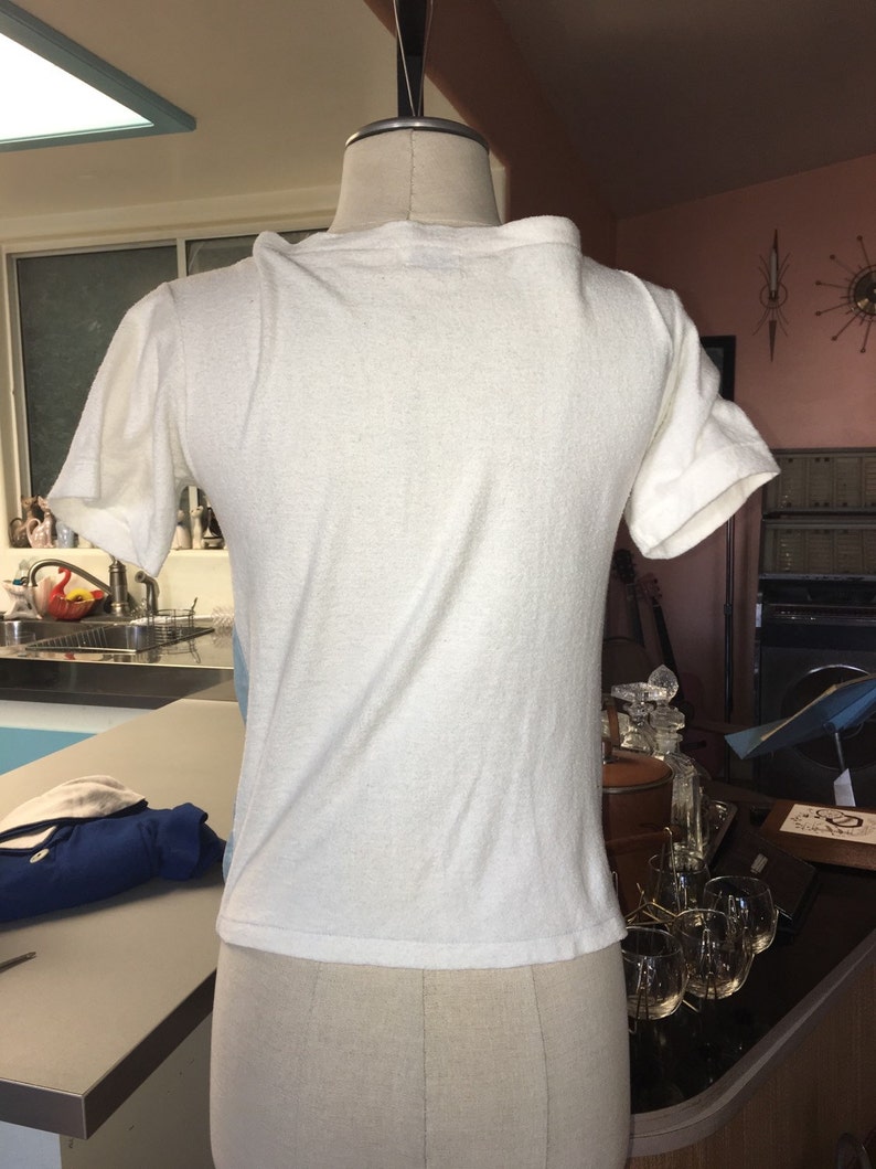 1950/'s Vintage Kaynee Regatta Cotton Yarn Top Blouse Blue White Terry Cloth