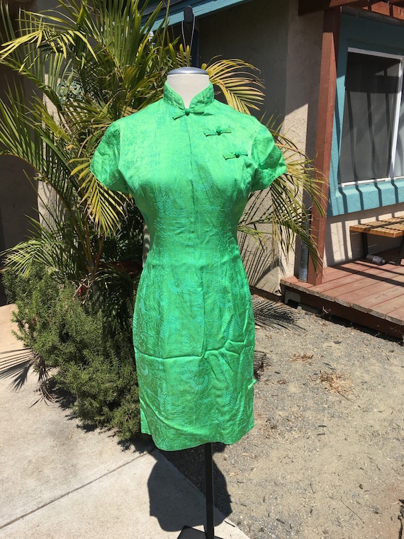 Vintage Alfred Shaheen Honolulu Green Cheongsam Wi