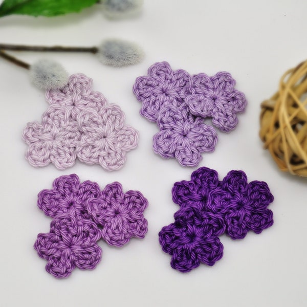12 pcs mini crochet flowers applique in shades of purple, small handmade flower, Crochet Flower set embellishments, good for baby clips