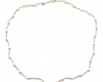 Vintage 14K Solid Gold 5mm Natural Freshwater Cultured Pearl Beaded Necklace