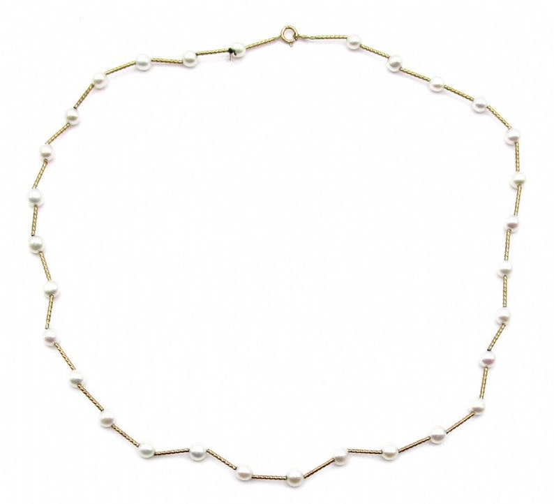 Vintage 14K Solid Gold 5mm Natural Freshwater Cultured Pearl Beaded Necklace 18