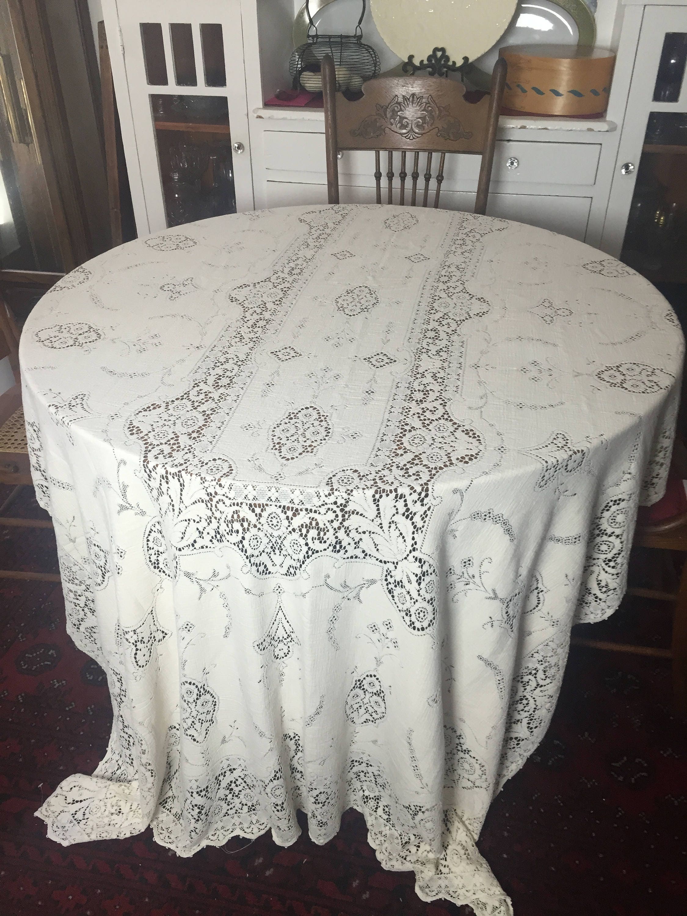 Beautiful Quaker Lace White Cream Dinner Cloth Tablecloth Table Linen  Rectangle 62 x 104 Pattern #5120 Farmhouse Decor