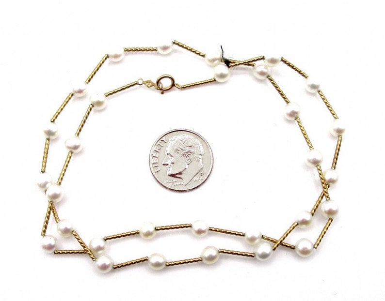 Vintage 14K Solid Gold 5mm Natural Freshwater Cultured Pearl Beaded Necklace 18