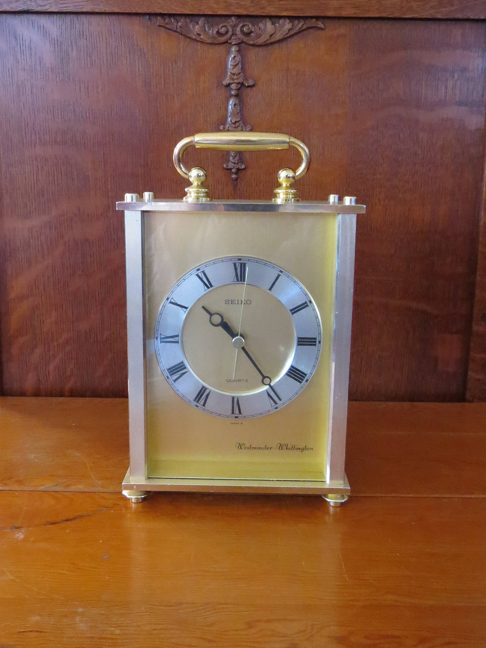 Seiko Japan Brass Westminster Whittington Quartz Carriage Chiming Mantel  Clock QQF 142G
