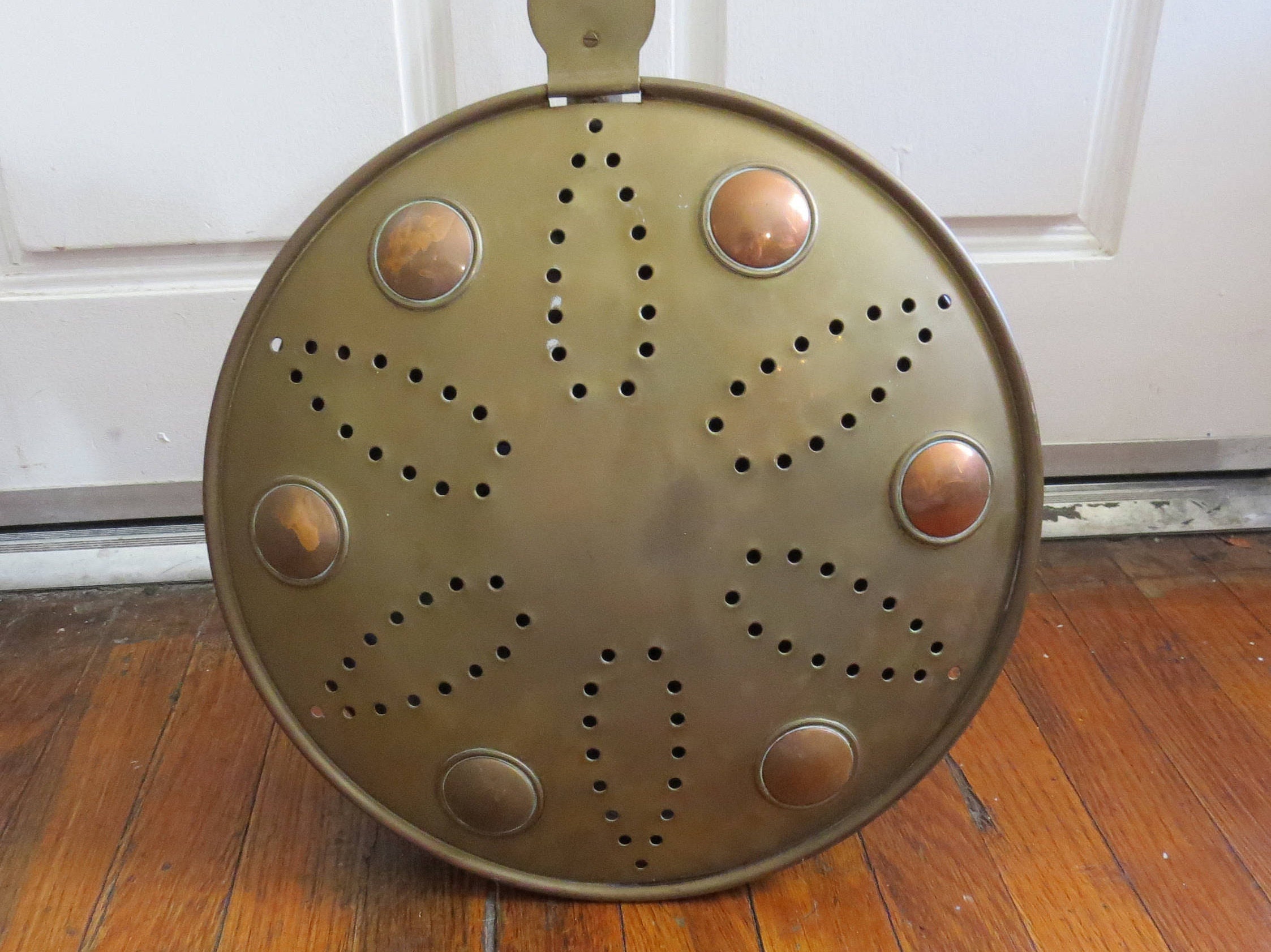 Antique Copper Brass Metal Bed Warmer with Long Wood Handle Farmhouse
