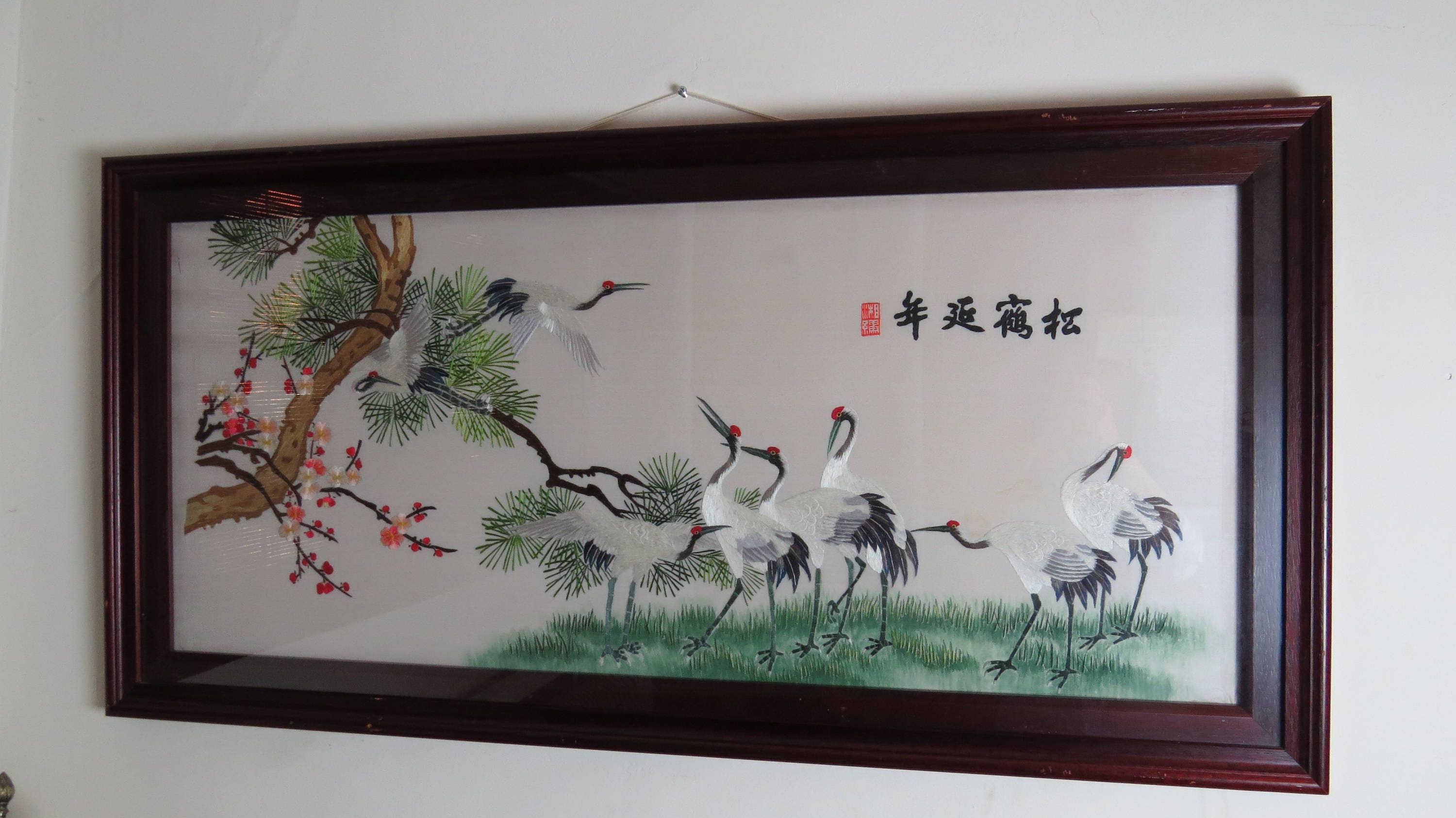 Large 45 X 22 Framed Chinese Silk Embroidery Asian Chinese Chinoiserie