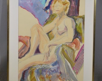 Jonathan Barbieri Mixed Media Acrylic Collage Painting Woman Nude Portrait 35x46