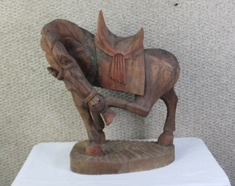 Vintage Large Hand Carved Carving Wood Wooden Polychrome Horse Statue Folk Art 21"