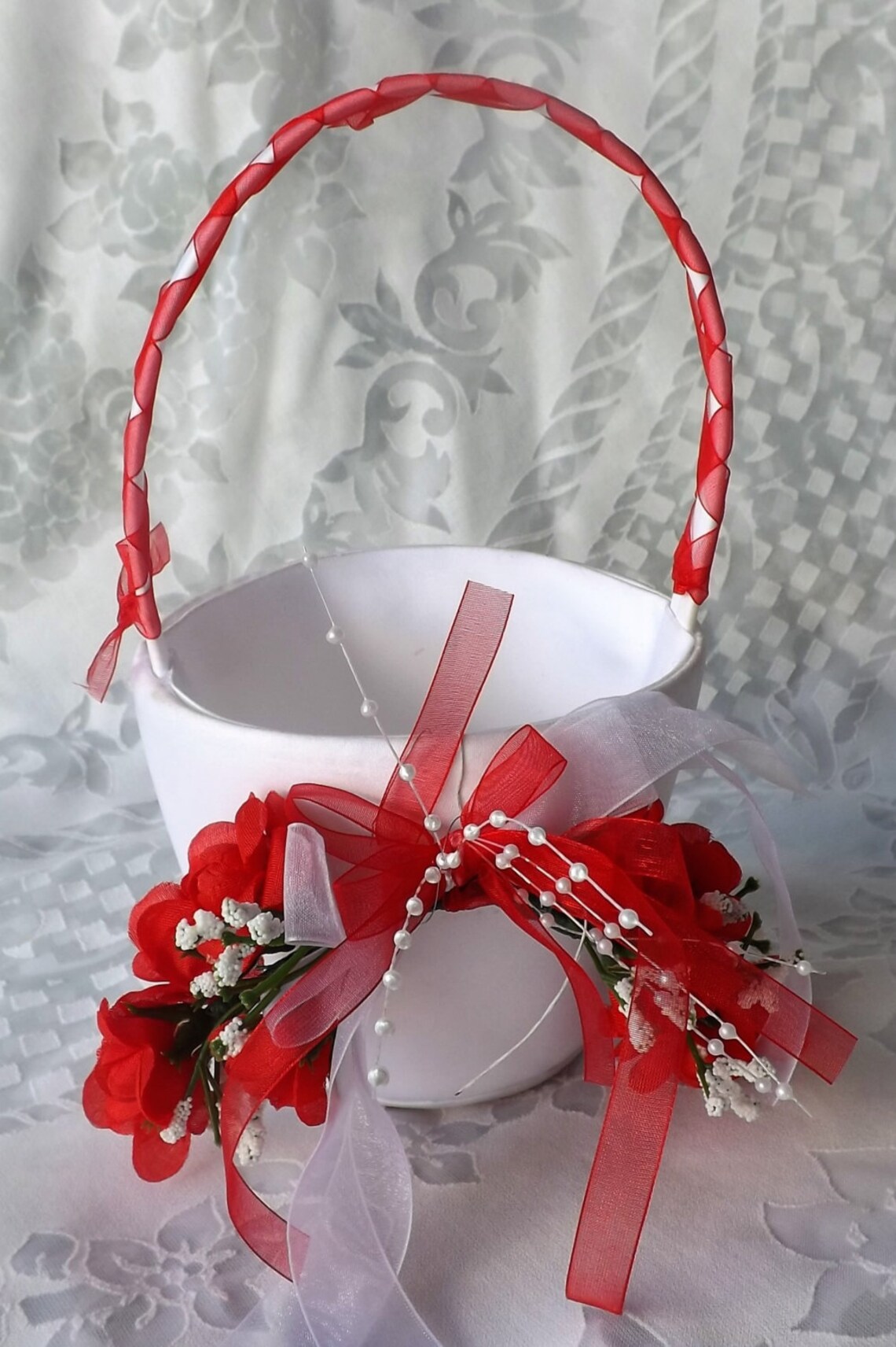Wedding Set Red and White Flowers Girl Basket Cake and Knife Etsy