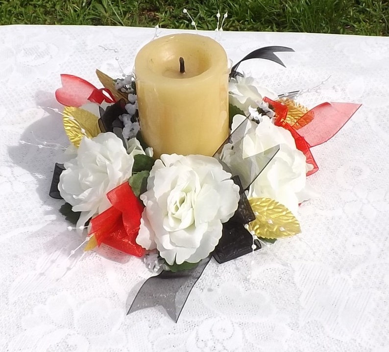 Candle ring 6 with ivory roses pearls and gold leaf Etsy