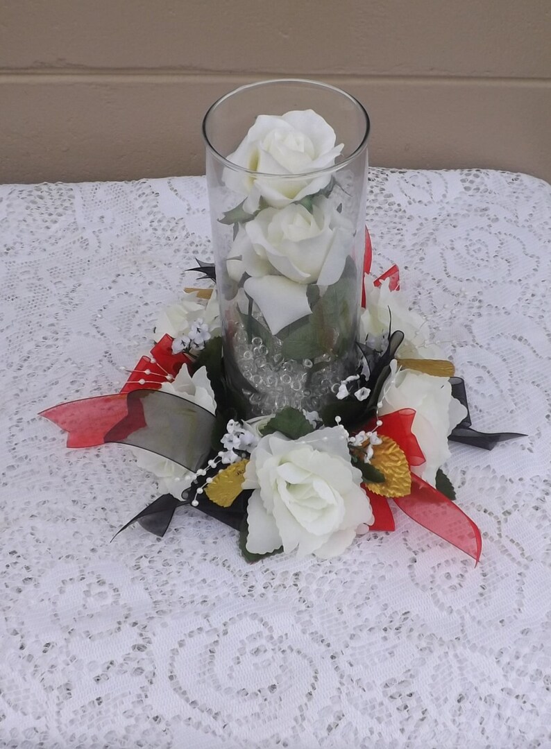 Candle ring 6 with ivory roses pearls and gold leaf Etsy