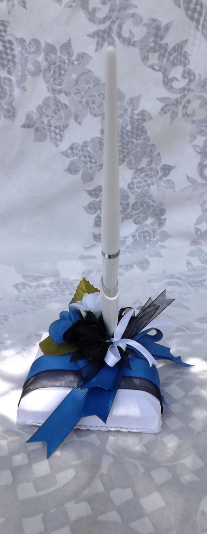Royal Blueblack and White Guest Book and Pen Holder Etsy
