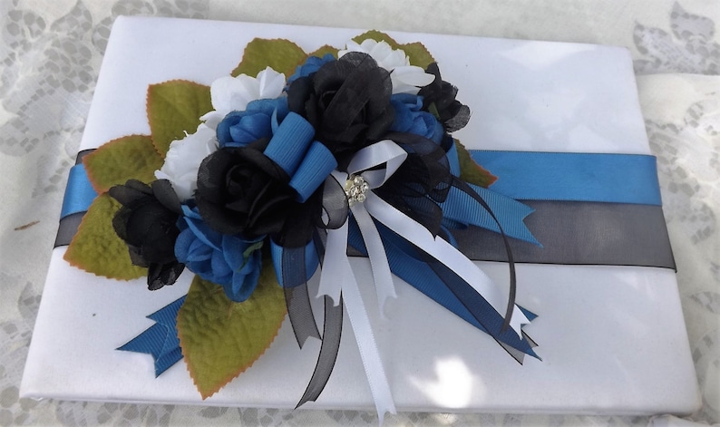 Royal blue,black and white Guest book and pen holder