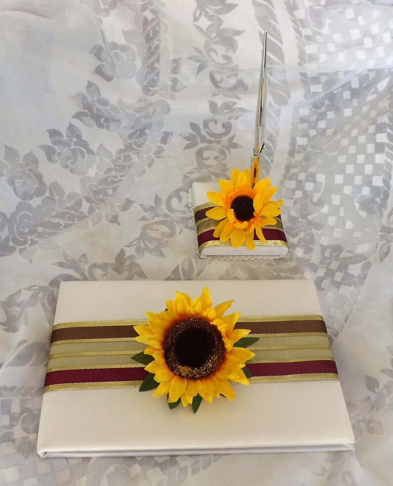 Sunflowers Guest Book and Pen Wedding Set 2 Pcs With Ribbon Etsy