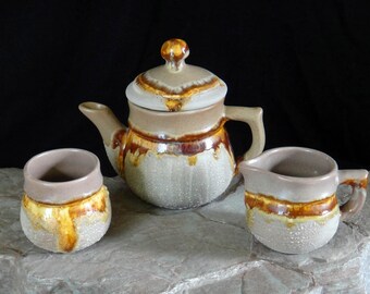 Laurentian Pottery "Tundra" small teapot, creamer and sugar bowl