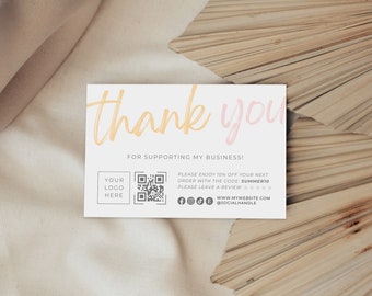 Pastel Tone Thank You Card Template, Editable Business Stationery, Printable Packaging Insert, Product Review Card, EMC0019