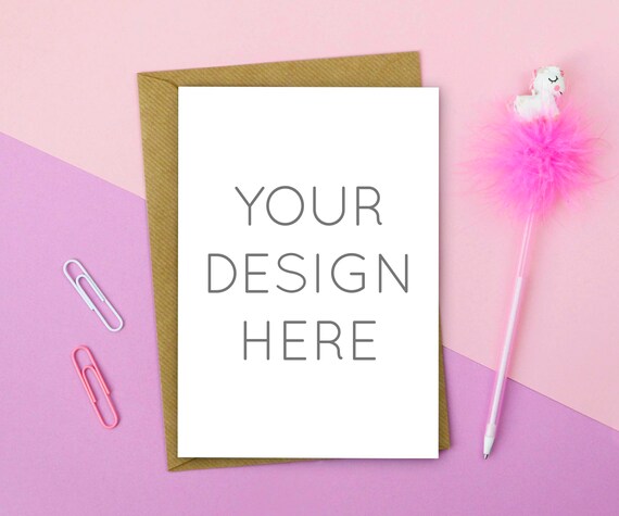 Download Pink And Purple Card Mockup A5 Greeting Card Mock Up Etsy
