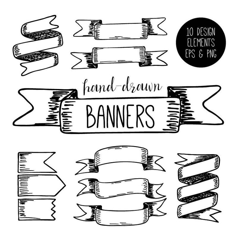 Download Instant Download Hand Drawn Ribbons Ribbon Clipart Design Elements Digital Clipart Eps And Png Hand Drawn Banners Banners Clip Art Clip Art Art Collectibles Tripod Ee