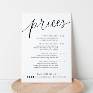 Price List Text Editable Price List Template Elegant Business Price Sign - Etsy