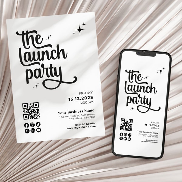 Retro Launch Party Editable Invite, Grand Opening Invitation Template, IG Story Digital Invitation, Business Launch Announcement, EMC0010