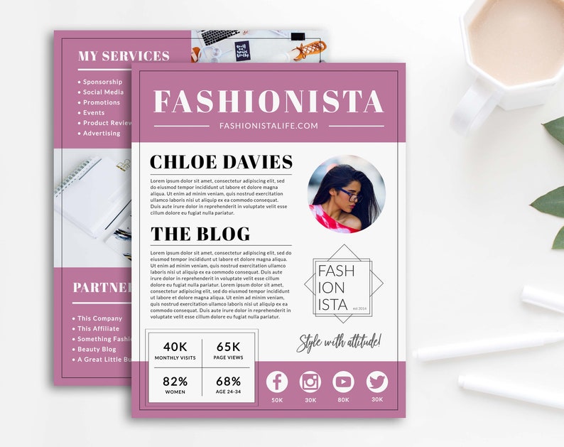 2 Page Media Kit Blogger Template Instant Download Editable Press Kit Template Blog Rate Kit Collaboration Pitch Edit With Templett - 