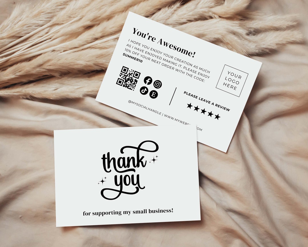 Retro Thank You Card Template, Editable Business Insert Card, Modern ...