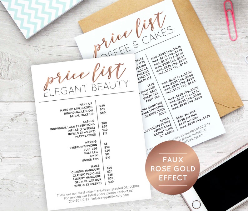 Rose Gold Price List Template INSTANT DOWNLOAD Editable Etsy Australia
