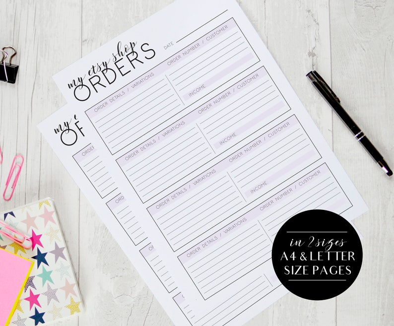 Etsy Shop Orders Sheet Printable Etsy Shop Planner Pages Etsy
