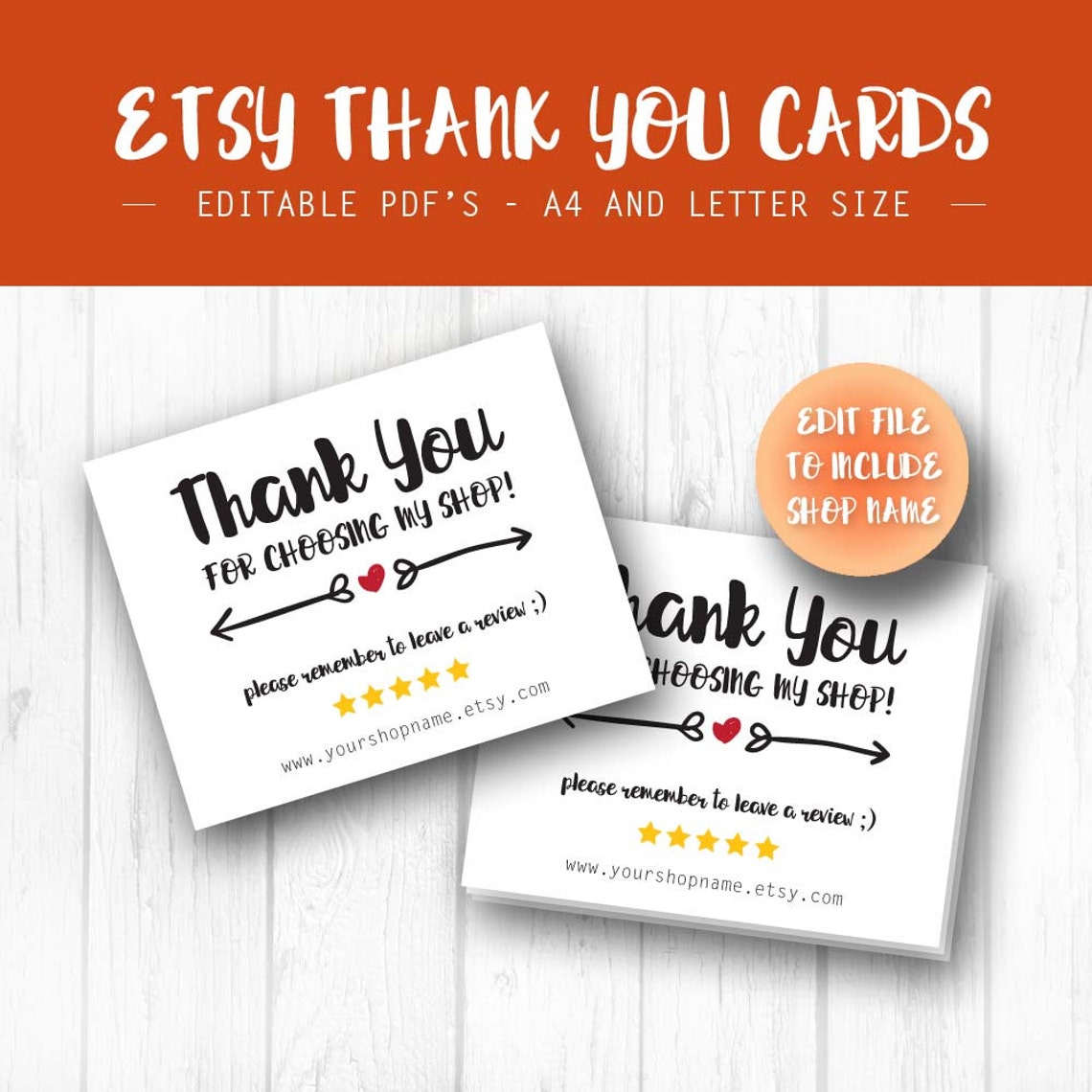 Etsy Shop Thank You Cards INSTANT DOWNLOAD Etsy Sellers Etsy