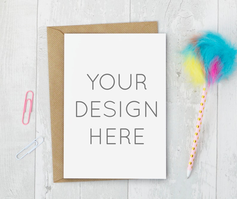 White A5 Card Mockup Fluffly Pen And Greeting Card Mock Up | Etsy