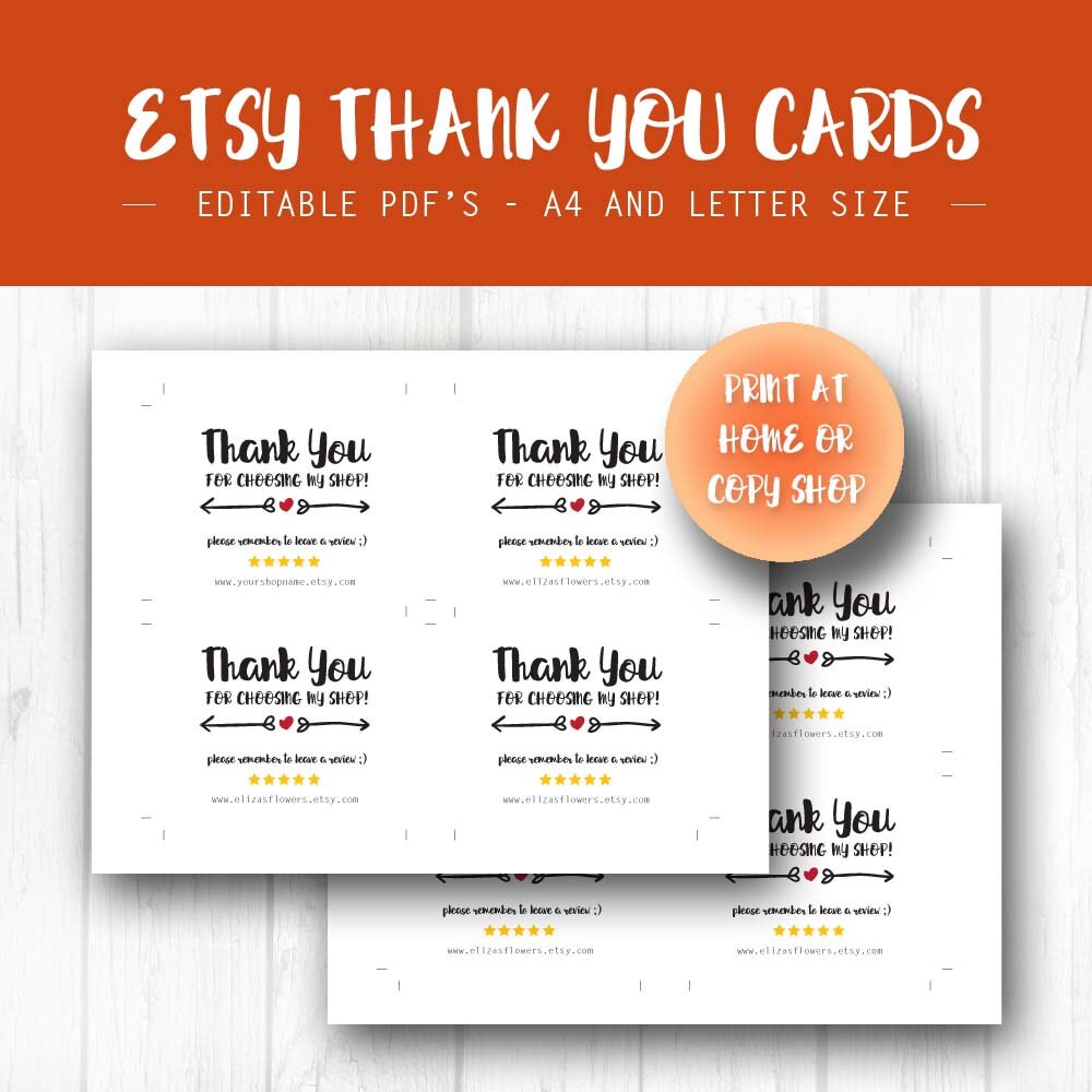 Etsy Shop Thank You Cards INSTANT DOWNLOAD Etsy Sellers Etsy Australia