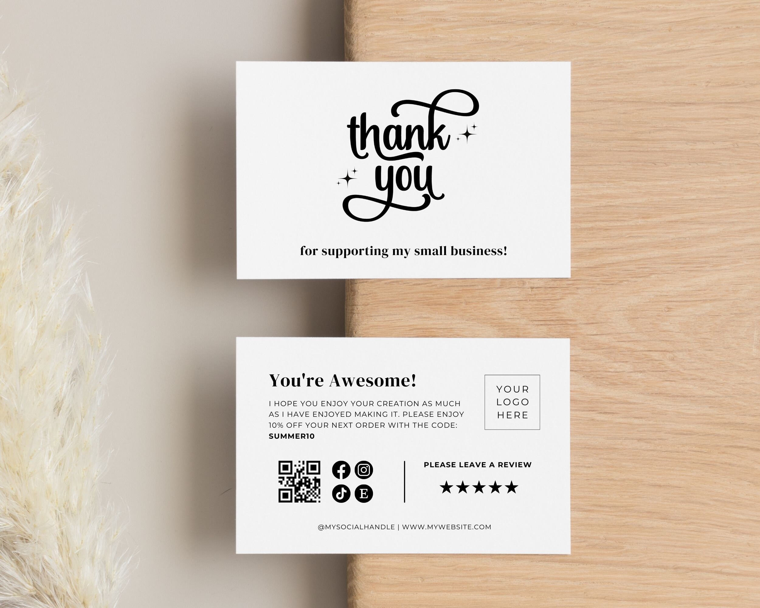 Retro Thank You Card Template, Editable Business Insert Card, Modern ...