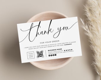 Thank You Cards Template, Etsy Sellers, Printable Packaging Cards, Shop Review Cards, Comp Slips, Business Insert Card, EMC0021