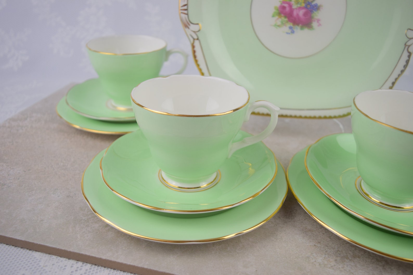 Green China Tea Set Duchess China Set Vintage Bone China Etsy