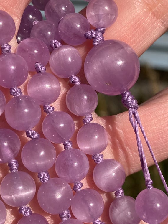Premium Kunzite Mala, Kunzite 108 Bead Japa Mala, Purple Spodumene Hand Knotted Gemstone Necklace, Kunzite Crystal Mala Necklace