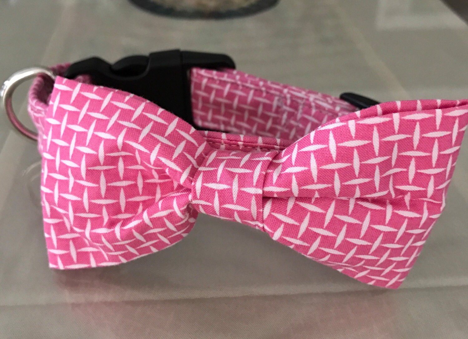 Hot Pink Dog Collar Bow Tie Adjustable Fabric Collar Pet Etsy