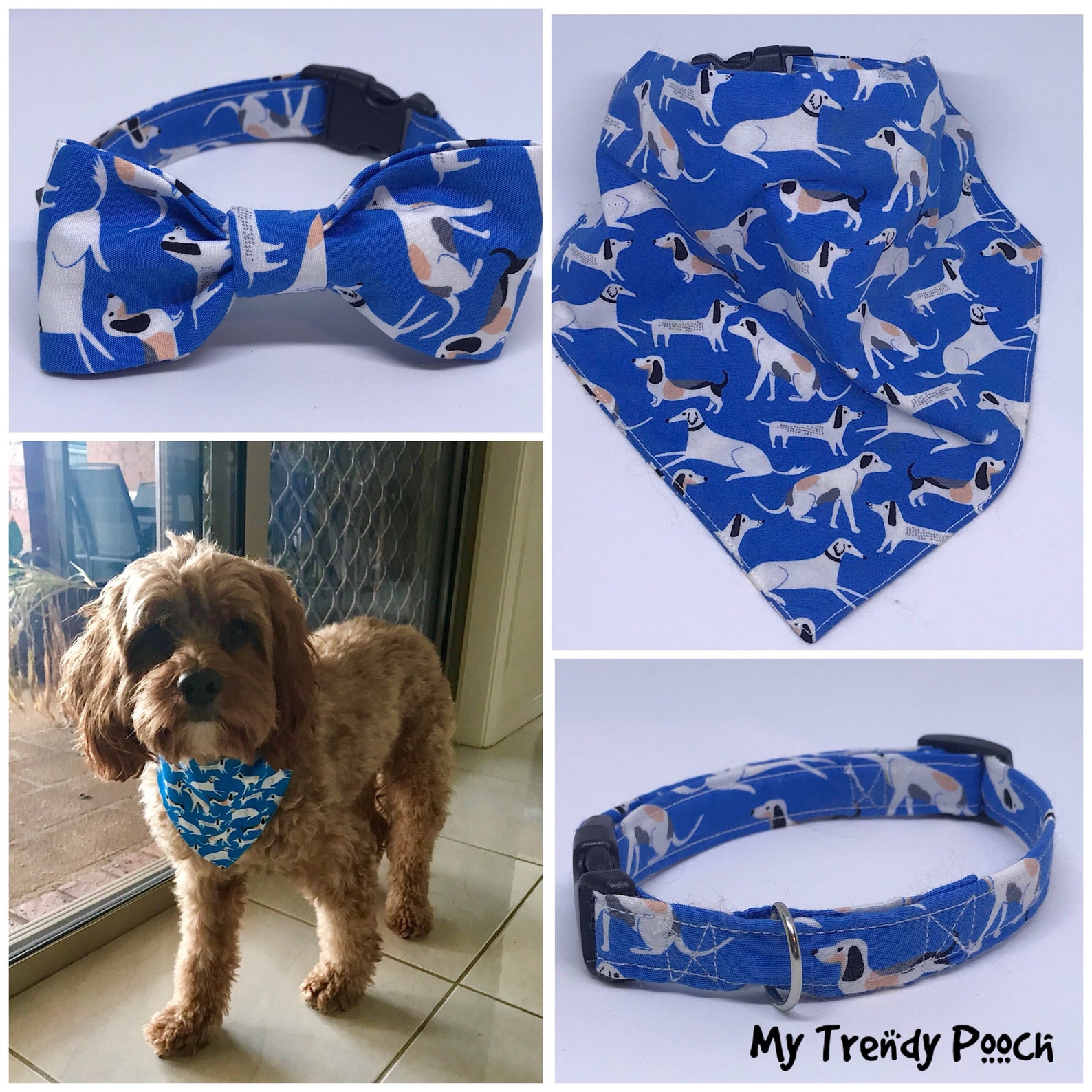Dog Collar Bow Tie Dog Bandana Dog Lead Adjustable Etsy Australia