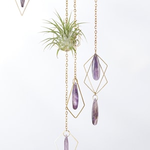 Amethyst Hanging Air Plant Holder Mobile, Brass Air Plant Suncatcher, Geometric Air Plant Hanger, Hanging Plant Display, Plant Gift Idea