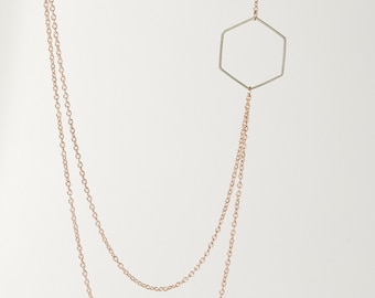 Layered Rose Gold Hexagon Necklace For Women, Necklace Chain