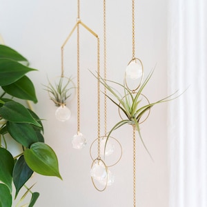 Hanging Air Plant Holder Mobile, Brass Air Plant Crystal Suncatcher, Geometric Air Plant Hanger, Hanging Plant Display, Air Plant Gift Ideas