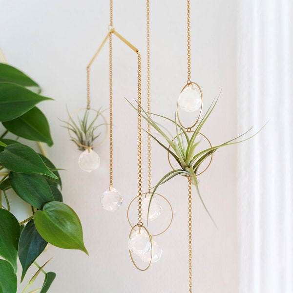 Hanging Air Plant Holder Mobile, Brass Air Plant Crystal Suncatcher, Geometric Air Plant Hanger, Hanging Plant Display, Air Plant Gift Ideas