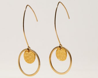 Round Geometric Matte Gold Drop Earrings | Mothers Day Gift from Daughter | Minimalistic Jewelry | Geometric Earrings